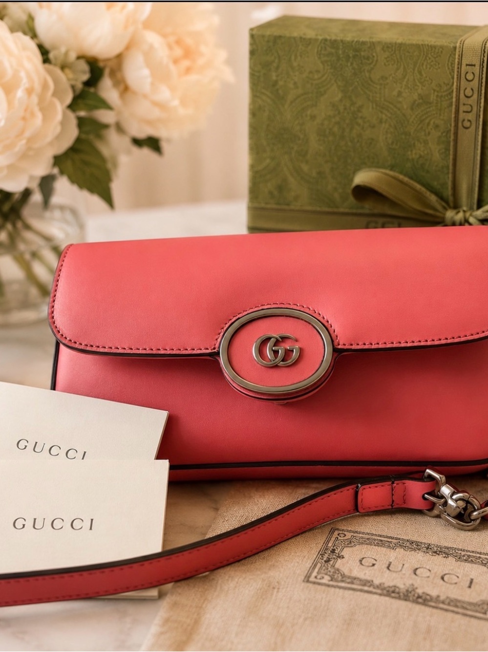 💕Gucci Senna Petite GG Top Handle & Crossbody Bag Pink Coral NWT Full Set